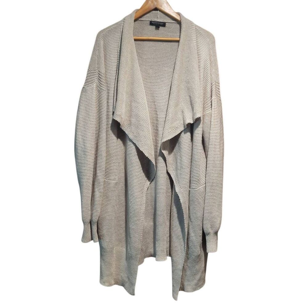 Banana Republic Cardigan Sweater Women's XL Beige Taupe Italian Linen Open Long